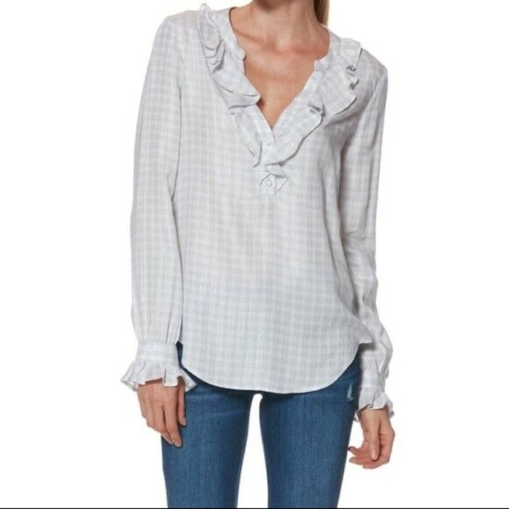 PAIGE Amalfi Ruffle Top Metallic Gingham